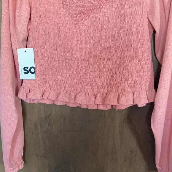SO top blush crepe long sleeve smocked top boho cottagecore casual L jrs - Picture 7 of 16